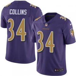 Youth Nike Ravens #34 Alex Collins Purple Stitched NFL Limited Rush Jersey