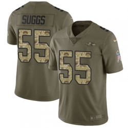 Youth Nike Ravens #55 Terrell Suggs Olive Camo Stitched NFL Limited 2017 Salute to Service Jersey