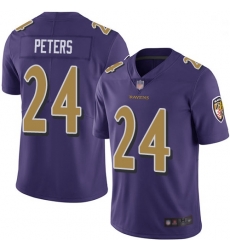 Youth Ravens 24 Marcus Peters Purple Stitched Football Limited Rush Jersey