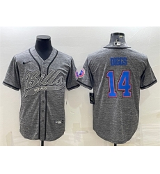 Men Buffalo Bills 14 Stefon Diggs Grey With Patch Cool Base Stitched Baseball Jersey