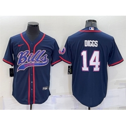 Men Buffalo Bills 14 Stefon Diggs Navy With Patch Cool Base Stitched Baseball Jersey