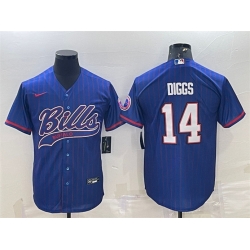Men Buffalo Bills 14 Stefon Diggs Royal With Patch Cool Base Stitched Baseball Jersey