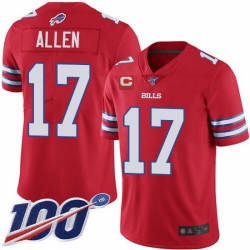 Men Buffalo Bills 17 Josh Allen 100th Season Red With C Patch Vapor Untouchable Limited Stitched Jersey