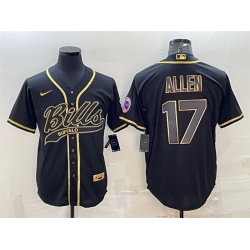 Men Buffalo Bills 17 Josh Allen Black Gold Edition With Patch Cool Base Stitched Baseball Jersey