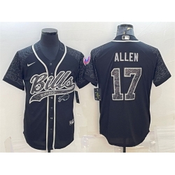 Men Buffalo Bills 17 Josh Allen Black Reflective With Patch Cool Base Stitched Baseball Jersey