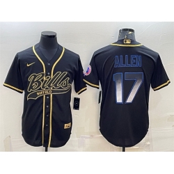 Men Buffalo Bills 17 Josh Allen Black Smoke Fashion With Patch Cool Base Stitched Baseball Jersey