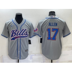 Men Buffalo Bills 17 Josh Allen Gray Cool Base Stitched Baseball Jersey
