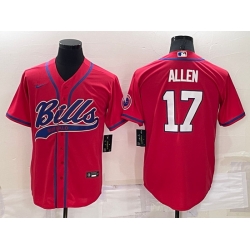 Men Buffalo Bills 17 Josh Allen Red Cool Base Stitched Baseball Jersey