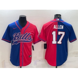 Men Buffalo Bills 17 Josh Allen Royal Red Split With Patch Cool Base Stitched Baseball Jersey
