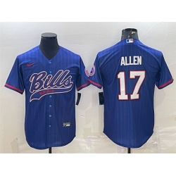 Men Buffalo Bills 17 Josh Allen Royal With Patch Cool Base Stitched Baseball Jersey