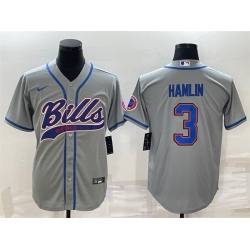 Men Buffalo Bills 3 Damar Hamlin Gray With Patch Cool Base Stitched Baseball Jersey