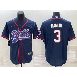 Men Buffalo Bills 3 Damar Hamlin Navy With Patch Cool Base Stitched Baseball Jersey