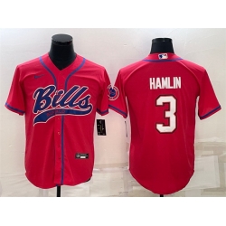 Men Buffalo Bills 3 Damar Hamlin Red With Patch Cool Base Stitched Baseball Jersey