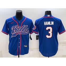 Men Buffalo Bills 3 Damar Hamlin Royal With Patch Cool Base Stitched Baseball Jersey