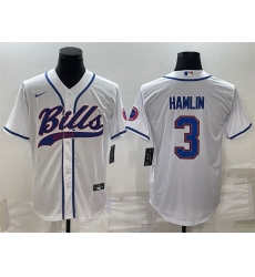 Men Buffalo Bills 3 Damar Hamlin White With Patch Cool Base Stitched Baseball Jersey
