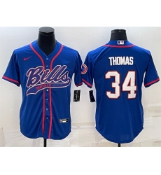 Men Buffalo Bills 34 Thurman Thomas Royal With Patch Cool Base Stitched Baseball Jersey