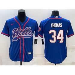 Men Buffalo Bills 34 Thurman Thomas Royal With Patch Cool Base Stitched Baseball Jersey
