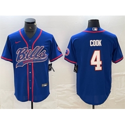 Men Buffalo Bills 4 James Cook Blue With Patch Cool Base Stitched Baseball Jersey