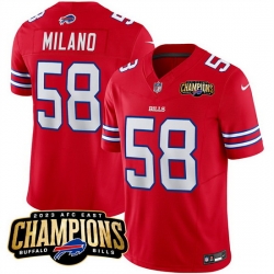 Men Buffalo Bills 58 Matt Milano Red 2023 F U S E  AFC East Champions Ptach Stitched Football Jersey