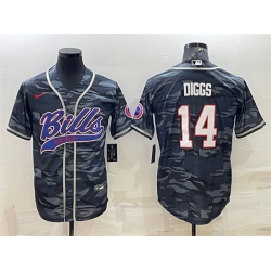 Men Buffalo Bills Blank 14 Stefon Diggs Grey Navy Camo With Patch Cool Base Stitched Baseball Jersey