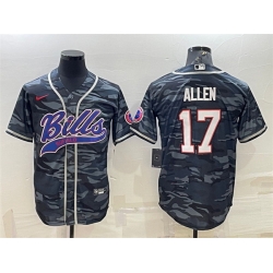 Men Buffalo Bills Blank 17 Josh Allen Grey Navy Camo With Patch Cool Base Stitched Baseball Jersey