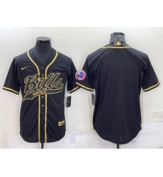 Men Buffalo Bills Blank Black Gold With Patch Cool Base Stitched Baseball Jersey