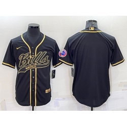 Men Buffalo Bills Blank Black Gold With Patch Cool Base Stitched Baseball Jersey
