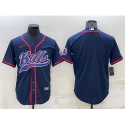 Men Buffalo Bills Blank Navy With Patch Cool Base Stitched Baseball Jersey