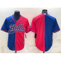 Men Buffalo Bills Blank Royal Red Split With Patch Cool Base Stitched Baseball Jersey