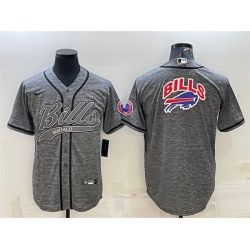 Men Buffalo Bills Grey Team Big Logo With Patch Cool Base Stitched Baseball Jersey