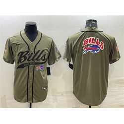 Men Buffalo Bills Olive Salute To Service Team Big Logo Cool Base Stitched Baseball Jersey