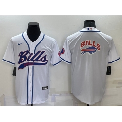 Men Buffalo Bills White Team Big Logo With Patch Cool Base Stitched Baseball Jersey