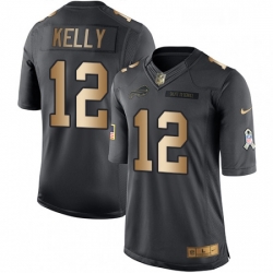 Mens Nike Buffalo Bills 12 Jim Kelly Limited BlackGold Salute to Service NFL Jersey