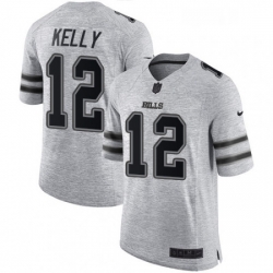 Mens Nike Buffalo Bills 12 Jim Kelly Limited Gray Gridiron II NFL Jersey