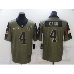 Men's Oakland Raiders #4 Derek Carr Nike Olive 2021 Salute To Service Limited Jersey