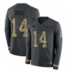 Nike Bills 14 Stefon Diggs Anthracite Salute to Service Men Stitched NFL Limited Therma Long Sleeve Jersey