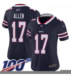 Bills #17 Josh Allen Navy Women Stitched Football Limited Inverted Legend 100th Season Jersey