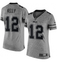 Nike Bills #12 Jim Kelly Gray Womens Stitched NFL Limited Gridiron Gray Jersey