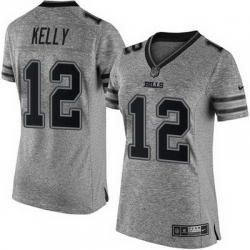 Nike Bills #12 Jim Kelly Gray Womens Stitched NFL Limited Gridiron Gray Jersey