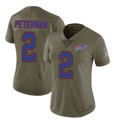 Nike Bills #2 Nathan Peterman Olive Womens Stitched NFL Limited 2017 Salute to Service Jersey