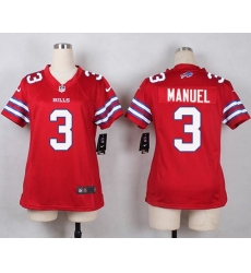 Nike Bills #3 E  J  Manuel Red Womens Stitched NFL Limited Rush Jersey