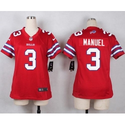 Nike Bills #3 E  J  Manuel Red Womens Stitched NFL Limited Rush Jersey
