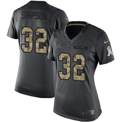 Nike Bills #32 O J Simpson Black Womens Stitched NFL Limited 2016 Salute to Service Jersey