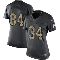 Nike Bills #34 Thurman Thomas Black Womens Stitched NFL Limited 2016 Salute to Service Jersey