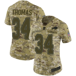 Nike Bills #34 Thurman Thomas Camo Women Stitched NFL Limited 2018 Salute to Service Jersey