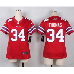 Nike Bills #34 Thurman Thomas Red Womens Stitched NFL Limited Rush Jersey