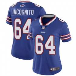 Nike Bills #64 Richie Incognito Royal Blue Team Color Womens Stitched NFL Vapor Untouchable Limited Jersey