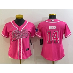 Women Buffalo Bills 14 Stefon Diggs Pink With Patch Cool Base Stitched Baseball Jersey
