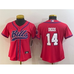 Women Buffalo Bills 14 Stefon Diggs Red With Patch Cool Base Stitched Baseball Jersey