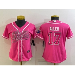 Women Buffalo Bills 17 Josh Allen Pink With Patch Cool Base Stitched Baseball Jersey